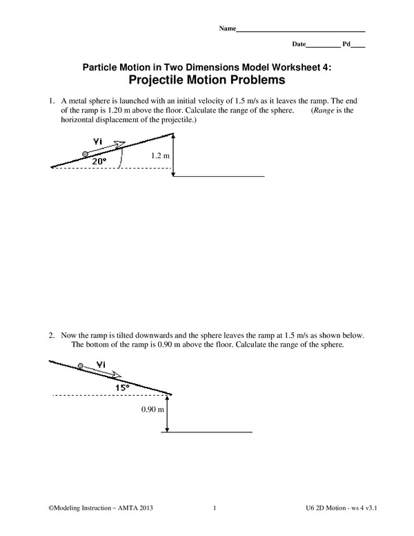 Particle Motion In Two Dimensions Model Worksheet 4