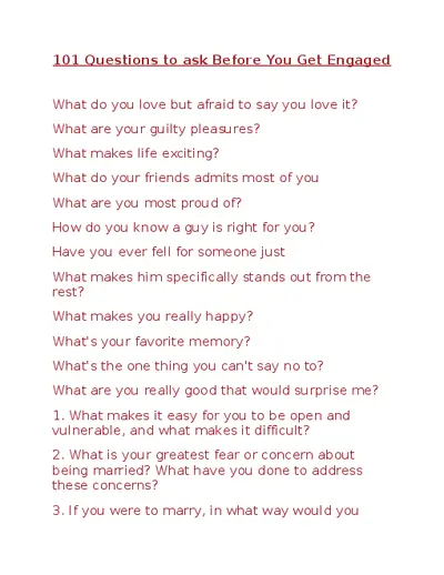 101 Questions Before Getting Engaged