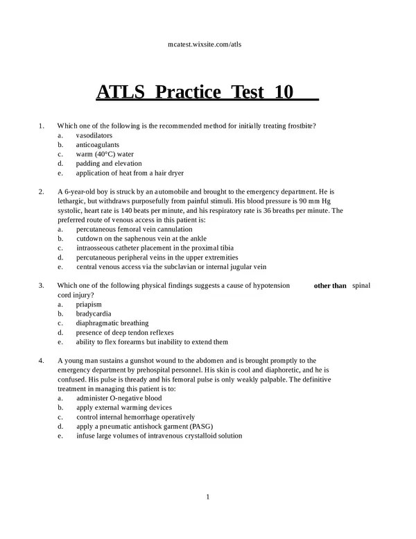 ATLS Practice Test Questions and Answers