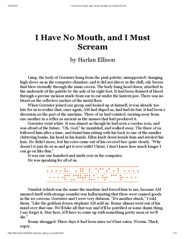 I Have No Mouth, and I Must Scream