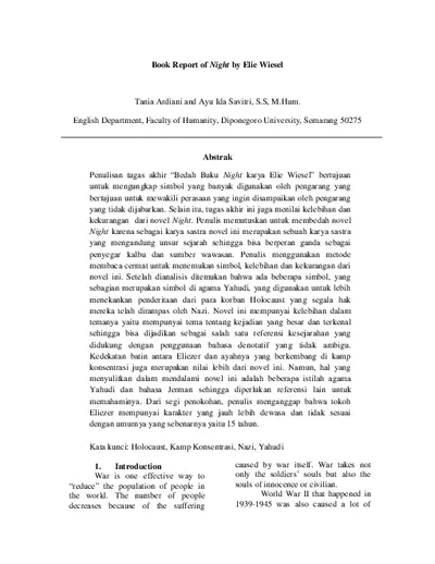 Book Report of Night by Elie Wiesel