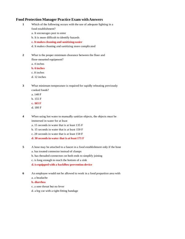 NYC Food Protection Final Exam Answers