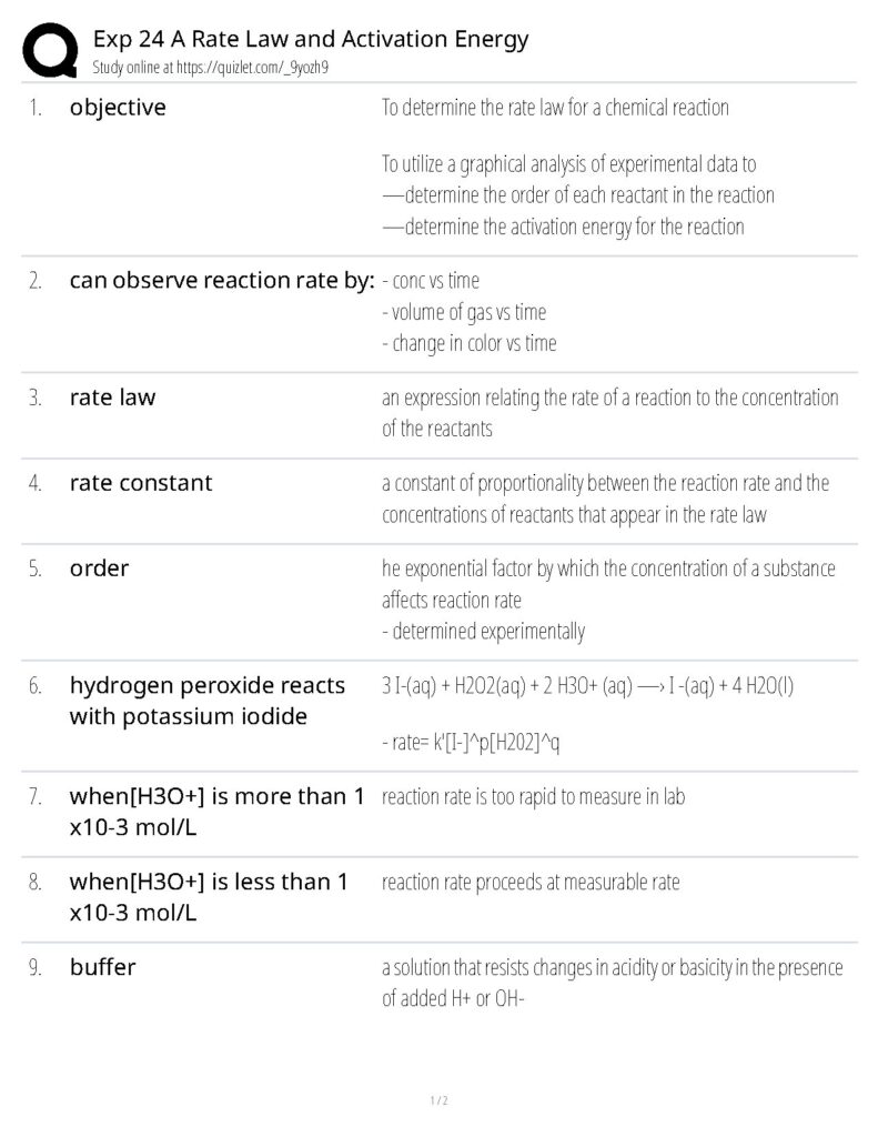 Exp 24 A Rate Law and Activation Energy