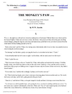 The Monkey’s Paw Short story by W.W. Jacobs
