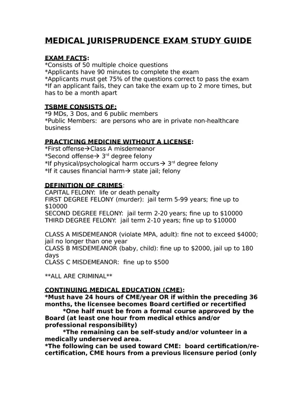 Texas Medical Jurisprudence Exam Guide