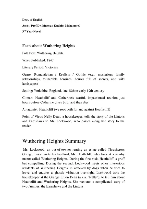 Wuthering Heights Book Summary