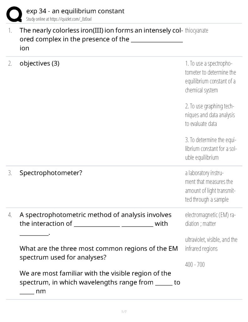 Exp 34 - an equilibrium constant