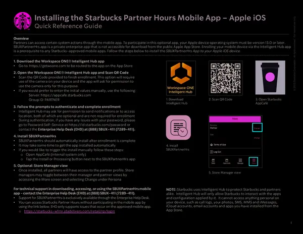 Starbucks Partner Hours - Mobile App - Quick Reference Guide