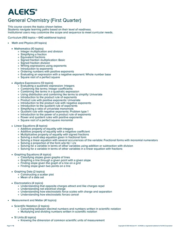 General Chemistry (First Quarter)