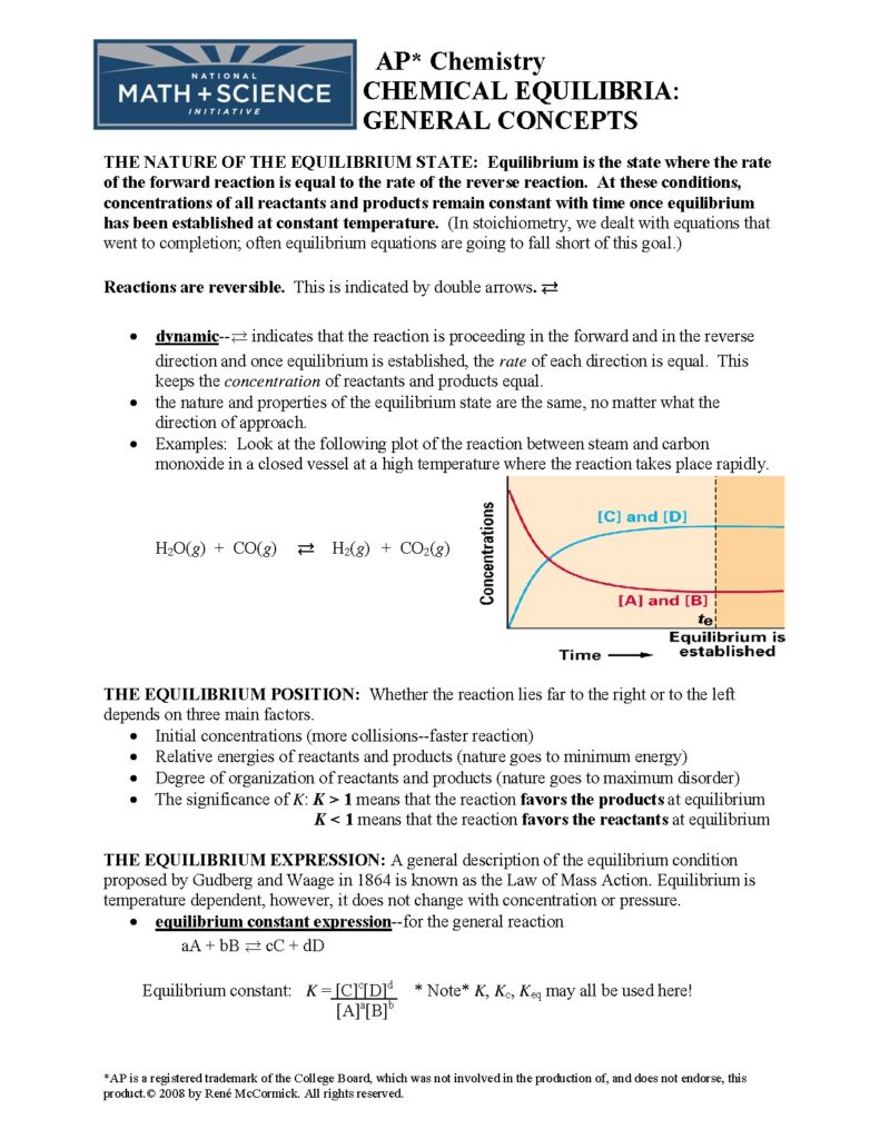 AP Chemistry Chemical Equilibria General Concepts