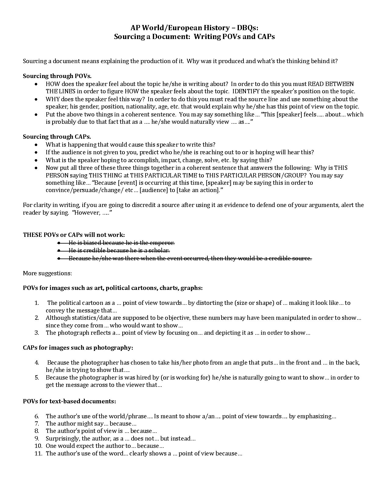 AP World History DBQs: Writing POVs and CAPs Guide