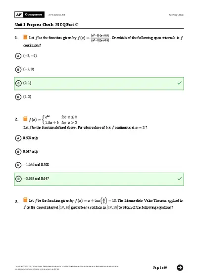 AP Calculus AB Unit 1 Progress Check: MCQ Part C Answers