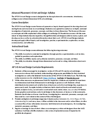 Advanced Placement 3-D Art and Design Syllabus
