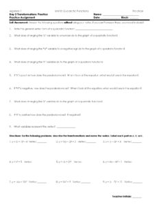 Algebra 1 Unit 8 Transformations of Quadratic Functions