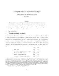 Ambiguity and the Bayesian Paradigm by Gilboa Marinacci