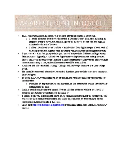 AP 3D Art Student Info Sheet