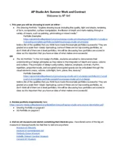 AP Studio Art: Summer Work and Contract Welcome to AP Art!