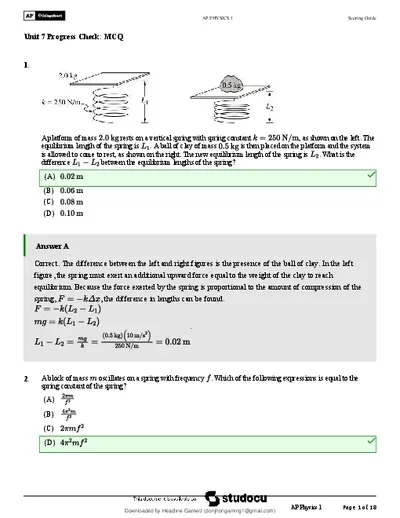 AP Physics Unit 7 Progress Check MSQs Answers