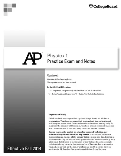 AP Physics 1 Practice Exam and Notes
