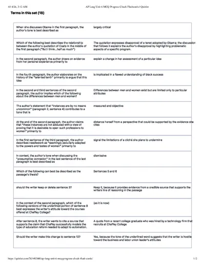 AP Lang Unit 6 MCQ Progress Check