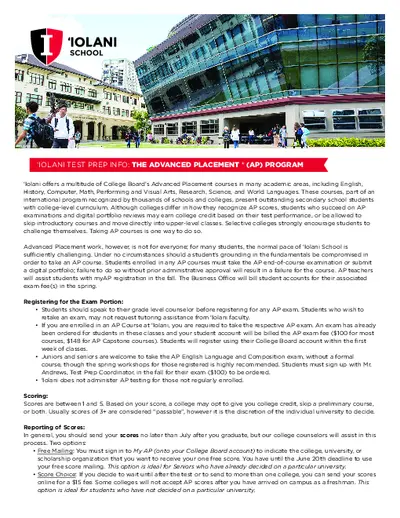 IOLANI Test Prep Info: The Advanced Placement® (AP) Program