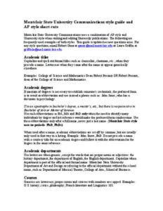 Montclair State University Communications style guide and AP style short cuts