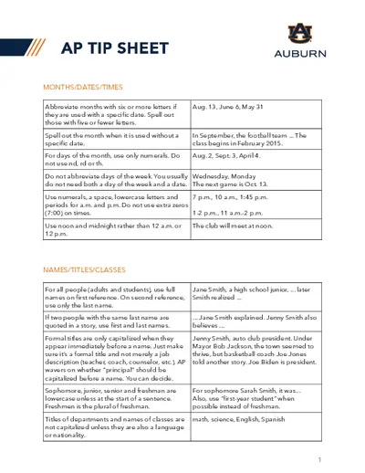 Ap Style Tip Sheet