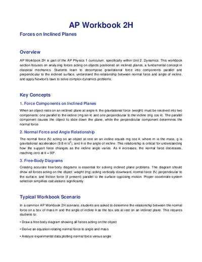 AP Workbook 2H Forces On Inclined Planes