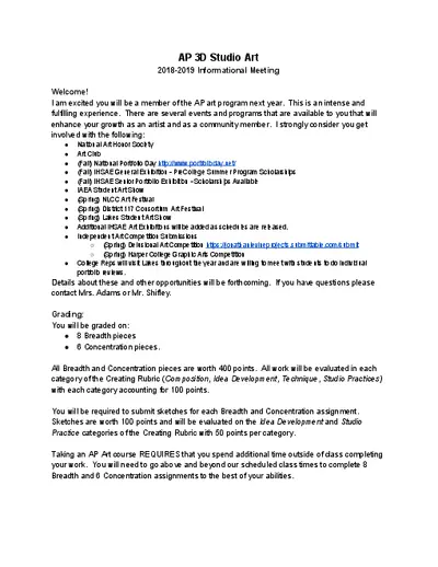 AP 3D Studio Art 2018-2019 Informational Meeting