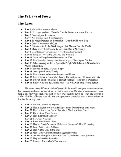 Summary of the 48 Laws of Power
