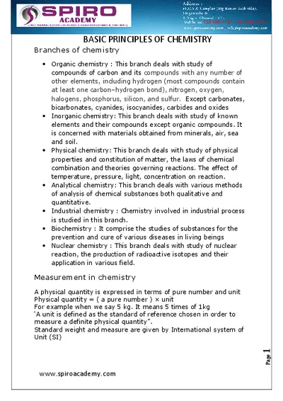 Basic Principle Of Chemistry Overview