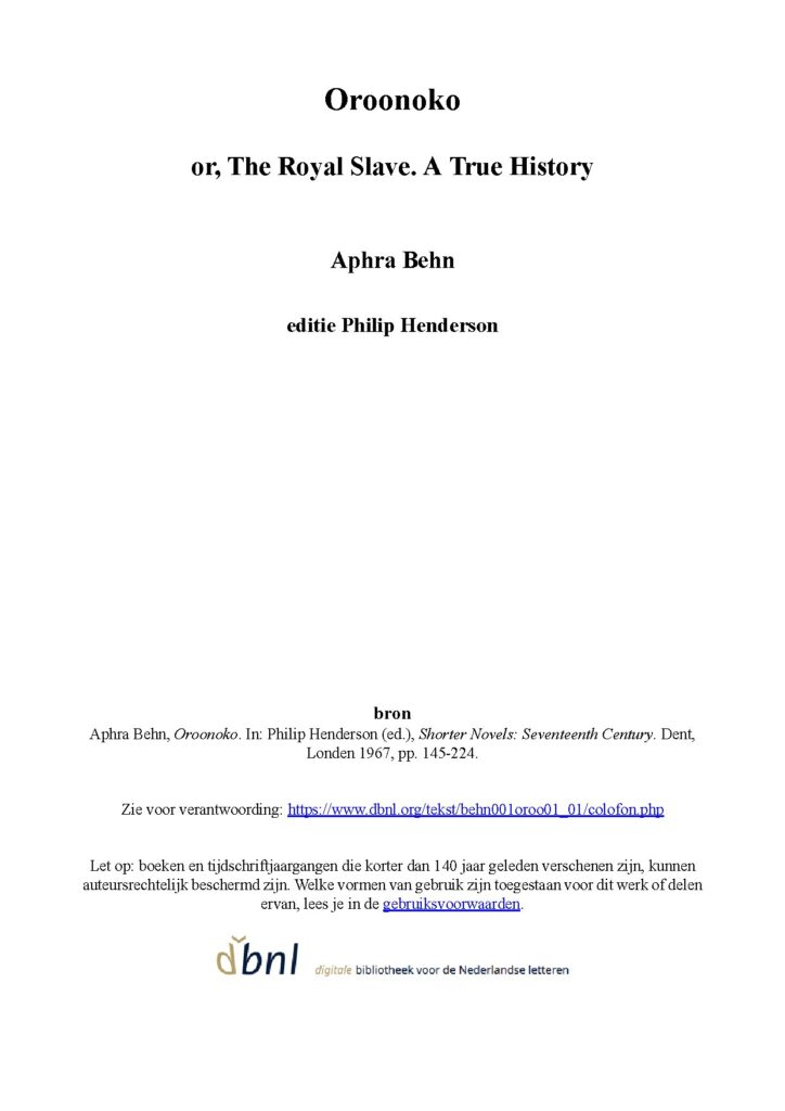 Oroonoko Novel by Aphra Behn