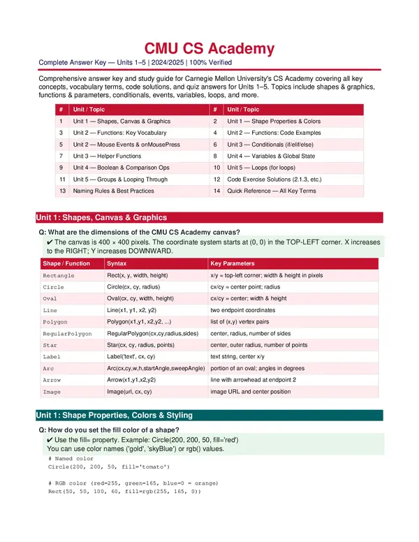 CMU CS Academy Answer Key