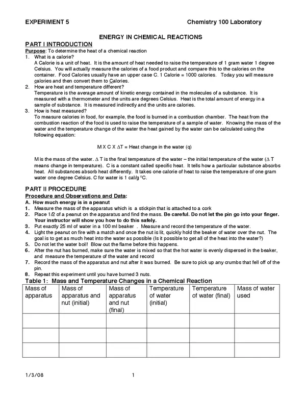 EXPERIMENT 5 Chemistry 100 Laboratory