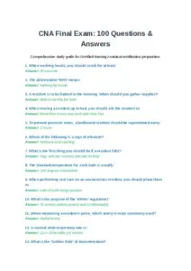 CNA Final Exam 100 Questions and Answers