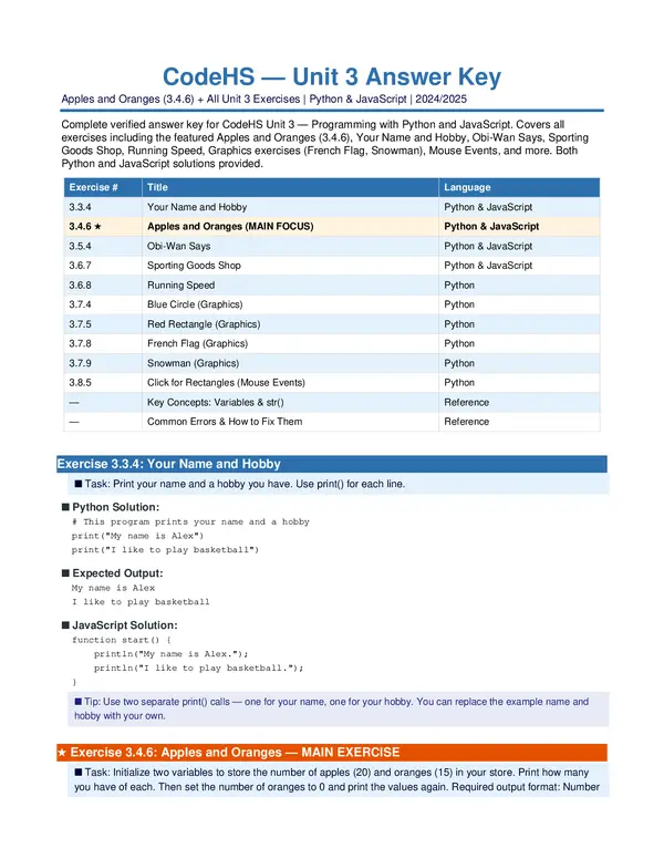 CodeHS Apples Oranges Answers