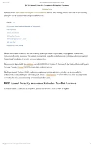 DOD Annual Security Awareness Refresher Answers