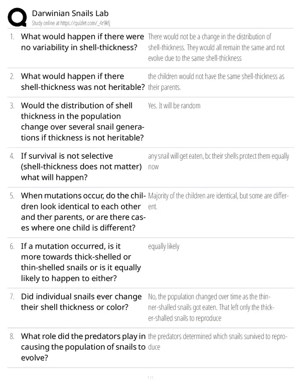Darwinian Snails Graded Questions Answers