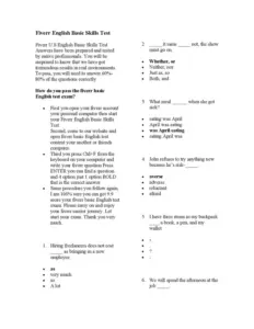 Fiverr U.S. English Basic Skills Test Questions and Answers