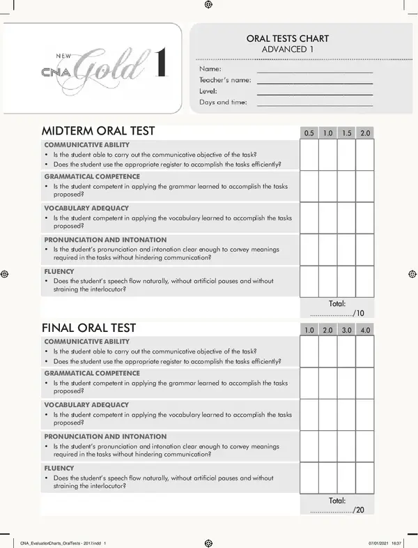 CNA Gold 1 Oral and Written Tests