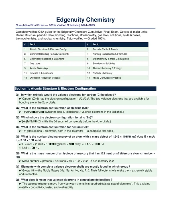 Edgenuity Chemistry Cumulative Exam