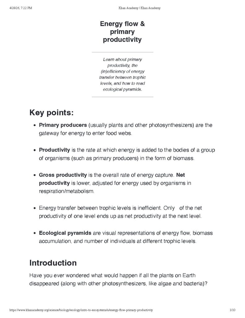 Energy Flow and Primary Productivity in Ecosystems