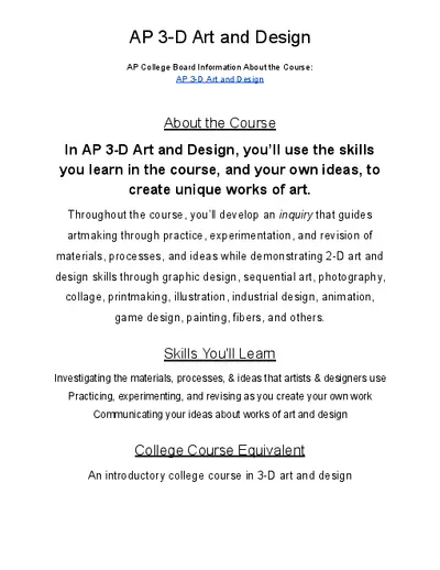 AP 3D Design Summer Homework