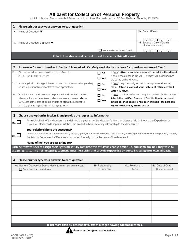 FORMS UNCLAIMEDPROPERTY 10695 F