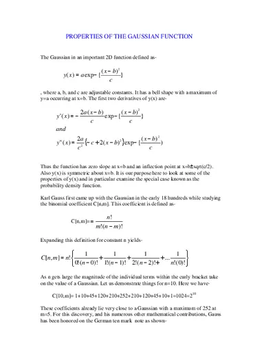Properties Of The Gaussian Function