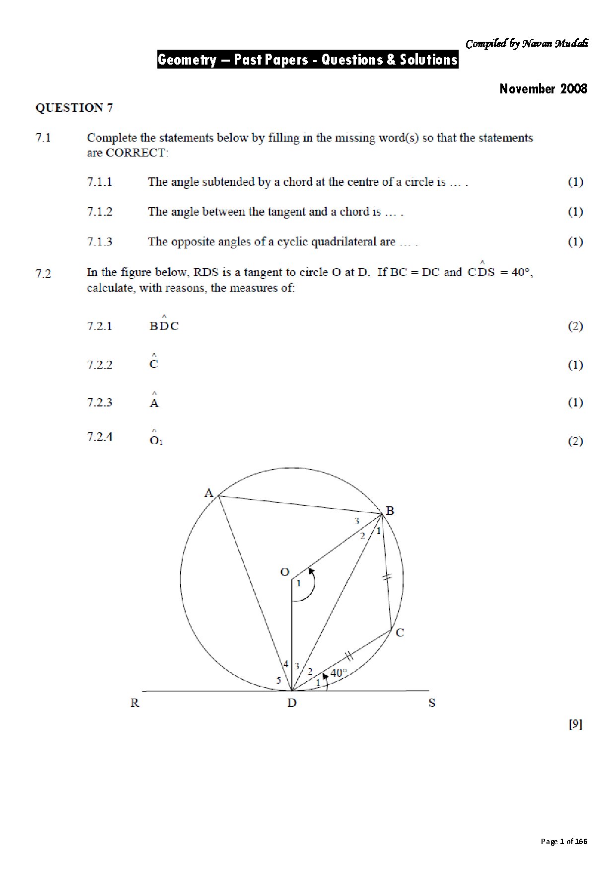 Geometry Past Papers Questions and Solutions