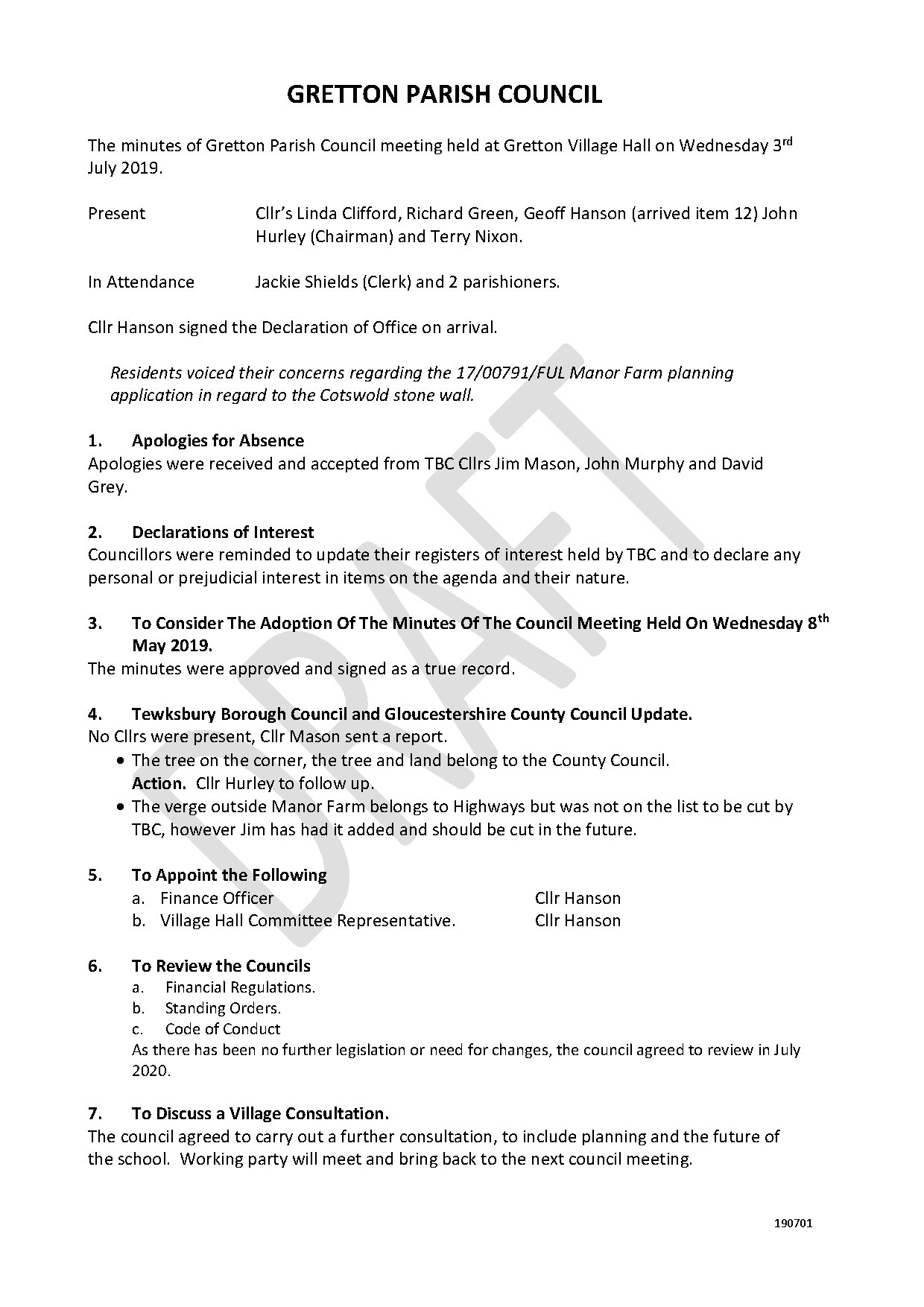 Gretton Parish Council Meeting Minutes July 2019