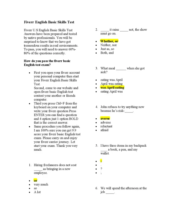 Fiverr English Basic Skills Test