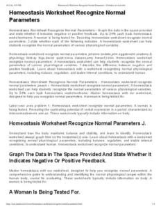Homeostasis Worksheet Recognize Normal Parameters
