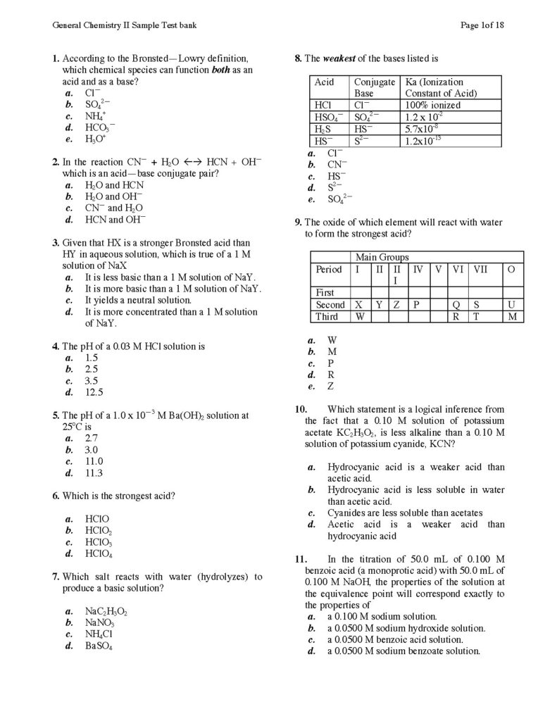 ACS General Chemistry II Practice Exam